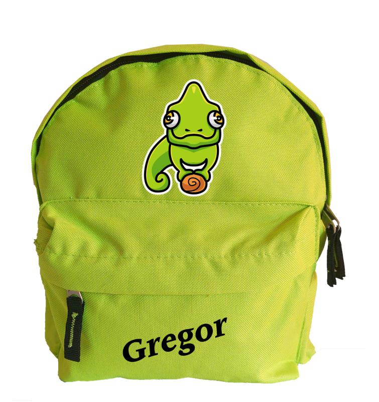 Kinderrucksack in grün Chamäleon "Gregor" - personalisierbar